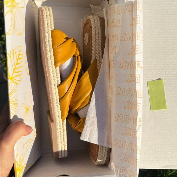 Yellow Box Mustard Yellow Knotted Espadrille Slide Sandals - Picture 6 of 8
